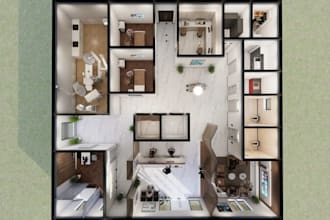 design medical clinic interior with floor plan and 3d rendering