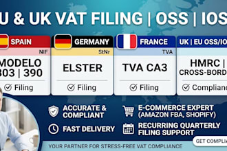 file spain vat return modelo 303, german elster, france tva, and eu vat oss ioss