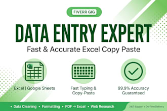 do data entry typing exel and copy paste work