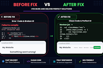 fix bugs and errors in HTML CSS javascript react and next js