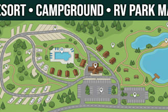 design vector resort map, campground map and rv park map