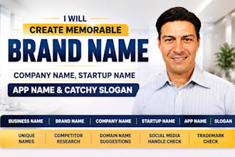 create memorable brand name company name startup name app name and catchy slogan