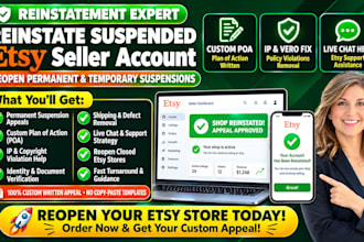 etsy account reinstatement, write custom etsy appeal letter for etsy reopen