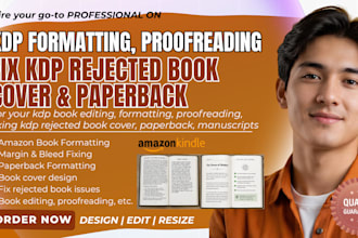 format, resize book cover fix rejected book for amazon KDP manuscript formatting