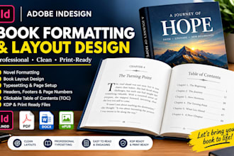 do adobe indesign book formatting, novel formatting, book layout and typesetting