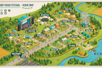 create festival map, event map, 3d isometric map, venue map and vector map