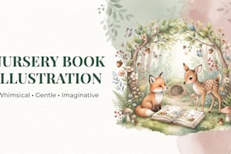 create nursery wall art, kids room illustration and children picture book design