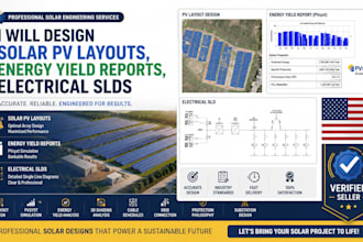 design solar pv layouts, energy yield reports, electrical slds