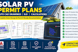 design solar pv permit plans autocad drawings sld and calculations