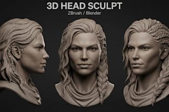 sculpt realistic 3d head model, 3d face, bust in zbrush for 3d printing stl