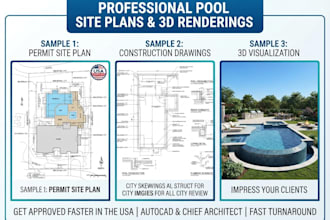 detailed swimming pool design patio landscape 3d rendering construction drawings