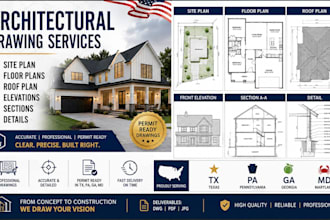 site plan, floor plans, roof plan, elevations, sections, detail in tx pa ga md