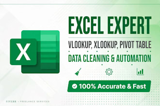 do excel vlookup, xlookup, pivot table and data cleaning