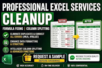 clean excel data, split columns and fix excel formula