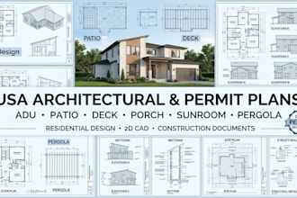 city permit patio, adu, deck, porch sunroom pergola architectural plan for USA