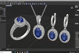 create 3d jewelry design, jewelry cad model, ring, pendant and earrings