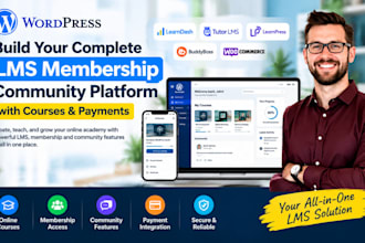 build wordpress lms membership community platform with courses and payments