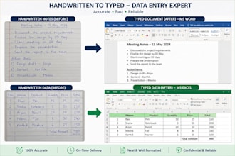 do handwritten document typing, data entry and excel data entry