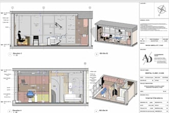 do interior shop drawing, dental clinic layout, technical 2d working elevations