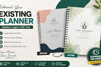rebrand your existing planner by replacing logo and editing text