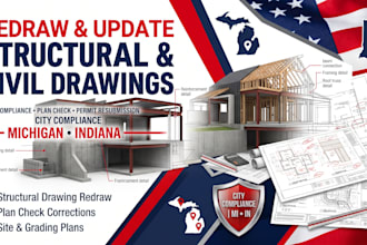 redraw and update structural  civil drawings for michigan and indiana city cmp