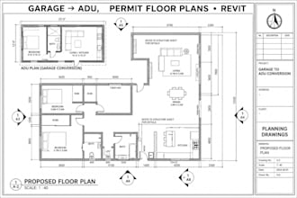 draft adu and garage conversion blueprint permit 2d floor plan and site in revit