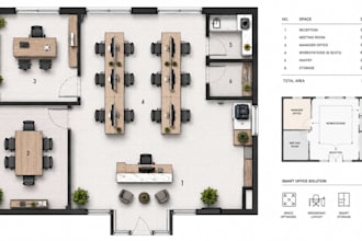 design small office floor plans with smart layouts, furniture placement details