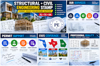 structural civil mep engineer plan stamp for florida tx ga nj ma ny ga permit