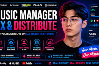 music manage, fix and distribute music on distrokid, cdbaby, tunecore, symphonic