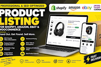 create and optimize product listings for shopify amazon ebay and woo commerce