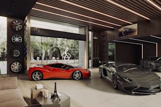 design a luxury car showroom, garage design, automotive interior