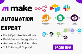 build and fix make com automation, scenarios and workflows