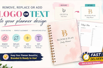 remove replace or add logo or text to your planner design