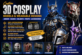 create 3d cosplay, wearable armor, cosplay props, helmet and mask