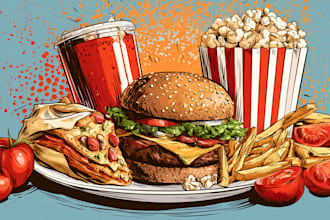 draw a illustration of food pop art