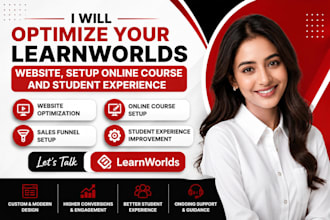 optimize your learnworlds website, setup online course and student experience