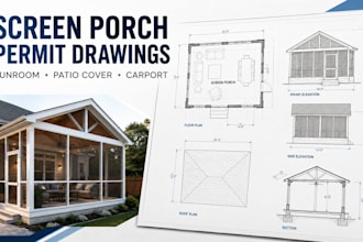 design screen porch or sunroom patio cover, carport architecture permit drawing