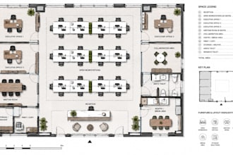 plan office floor plans with functional layouts, furniture, circulation details