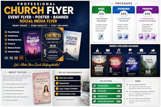 church flyers, event flyers, posters, banners and social media flyers