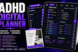 design adhd digital planner goodnotes hyperlinked planner and canva ebook