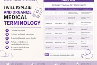 explain and organize medical terminology for study material