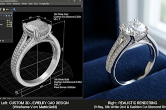 design custom 3d jewelry cad design, ring cad design and realistic rendering