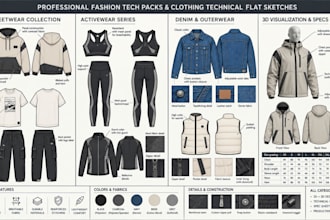 design fashion tech pack clothing technical flat sketch and apparel techpack