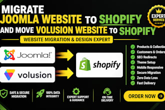 migrate joomla website to shopify and move volusion website to shopify design