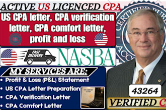 prepare US CPA letter CPA verification letter CPA comfort letter profit and loss