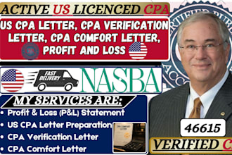 prepare US CPA letter CPA verification letter CPA comfort letter profit and loss