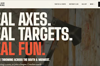 design axe throwing website, venue, facility, booking, event and party website