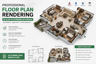 create a realistic 3d floor plan rendering for your house