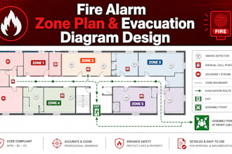 fire alarm zone plan, block plan and evacuation diagram design