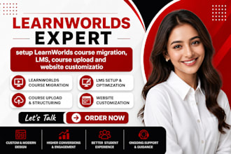 setup learnworlds course migration, lms, course upload and website customizatio